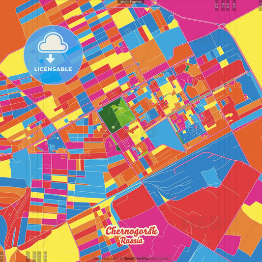 Chernogorsk, Republic of Khakassia, Russia Crazy Colorful Street Map Poster Template