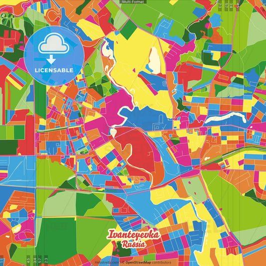Ivanteyevka, Moscow Oblast, Russia Crazy Colorful Street Map Poster Template