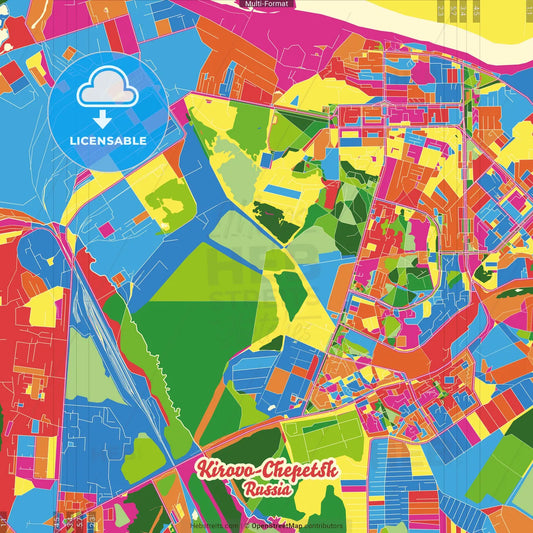 Kirovo-Chepetsk, Kirov Oblast, Russia Crazy Colorful Street Map Poster Template
