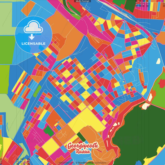 Georgiyevsk, Stavropol Krai, Russia Crazy Colorful Street Map Poster Template