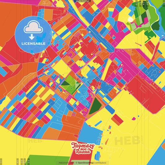 Tuymazy, Republic of Bashkortostan, Russia Crazy Colorful Street Map Poster Template