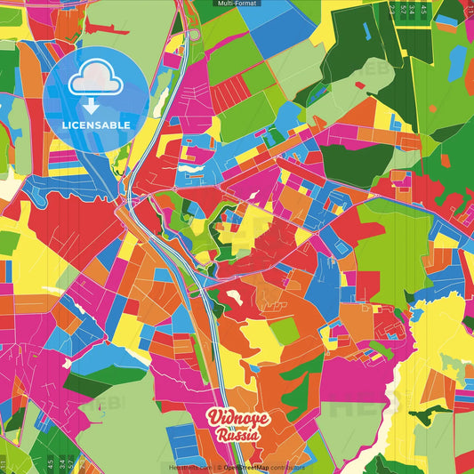 Vidnoye, Moscow Oblast, Russia Crazy Colorful Street Map Poster Template
