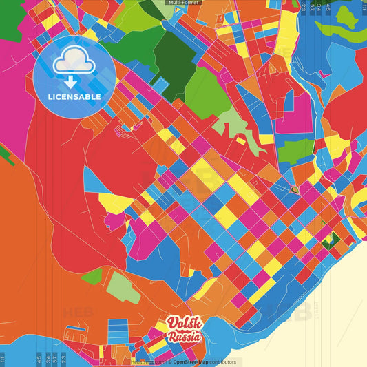 Volsk, Saratov Oblast, Russia Crazy Colorful Street Map Poster Template