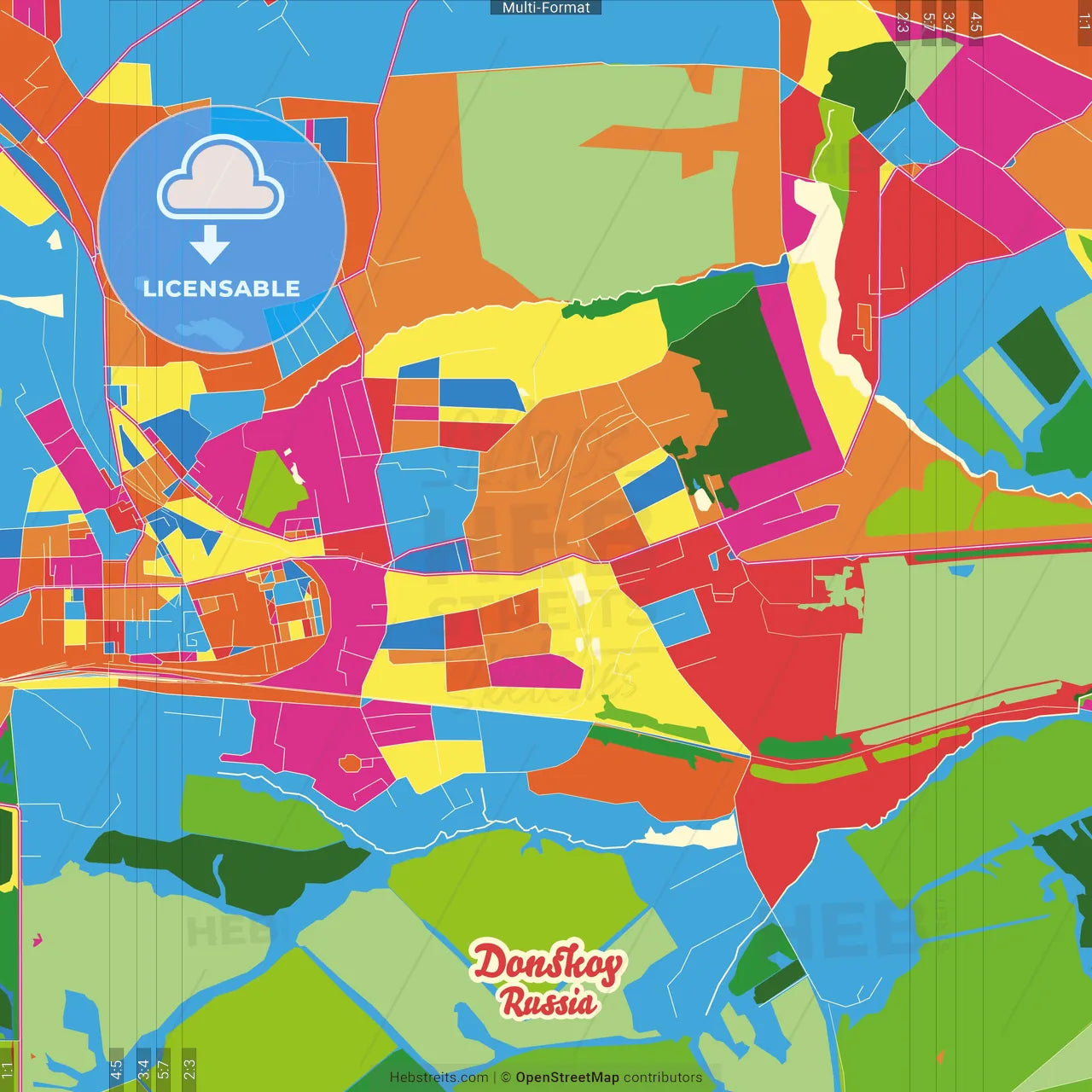 Donskoy, Tula Oblast, Russia Crazy Colorful Street Map Poster Template