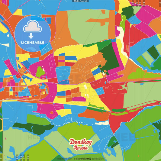 Donskoy, Tula Oblast, Russia Crazy Colorful Street Map Poster Template