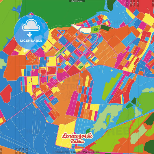 Leninogorsk, Republic of Tatarstan, Russia Crazy Colorful Street Map Poster Template