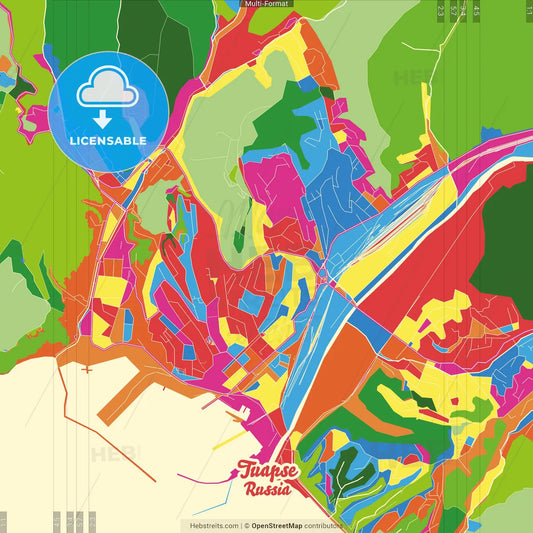 Tuapse, Krasnodar Krai, Russia Crazy Colorful Street Map Poster Template