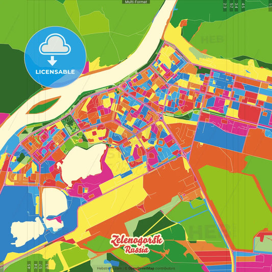 Zelenogorsk, Krasnoyarsk Krai, Russia Crazy Colorful Street Map Poster Template