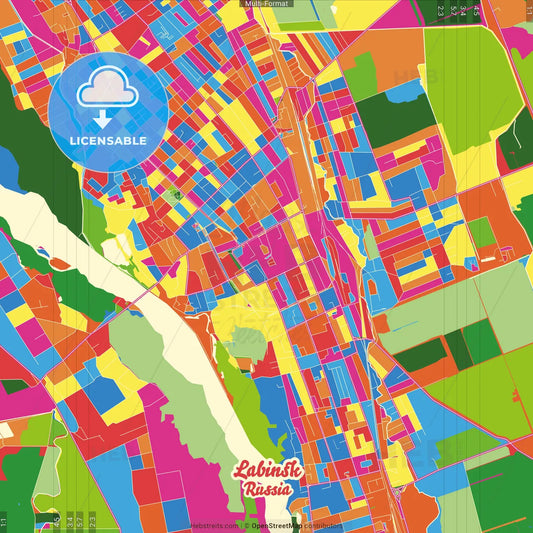Labinsk, Krasnodar Krai, Russia Crazy Colorful Street Map Poster Template