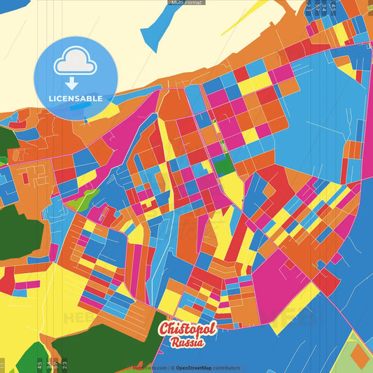 Chistopol, Republic of Tatarstan, Russia Crazy Colorful Street Map Poster Template