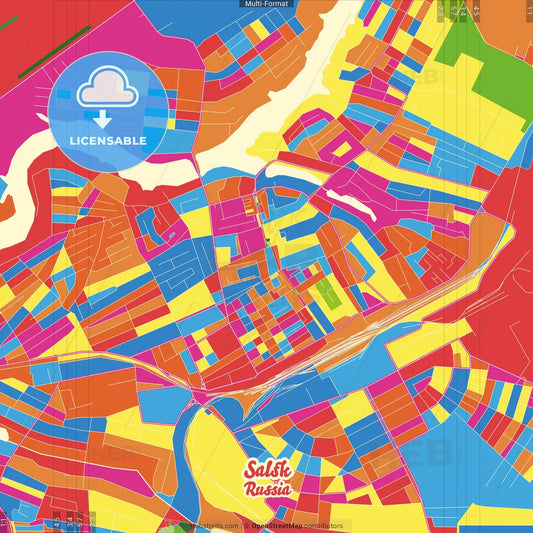 Salsk, Rostov Oblast, Russia Crazy Colorful Street Map Poster Template