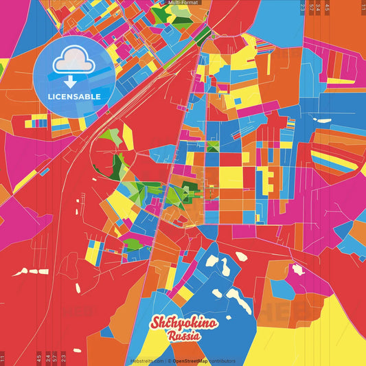 Shchyokino, Tula Oblast, Russia Crazy Colorful Street Map Poster Template