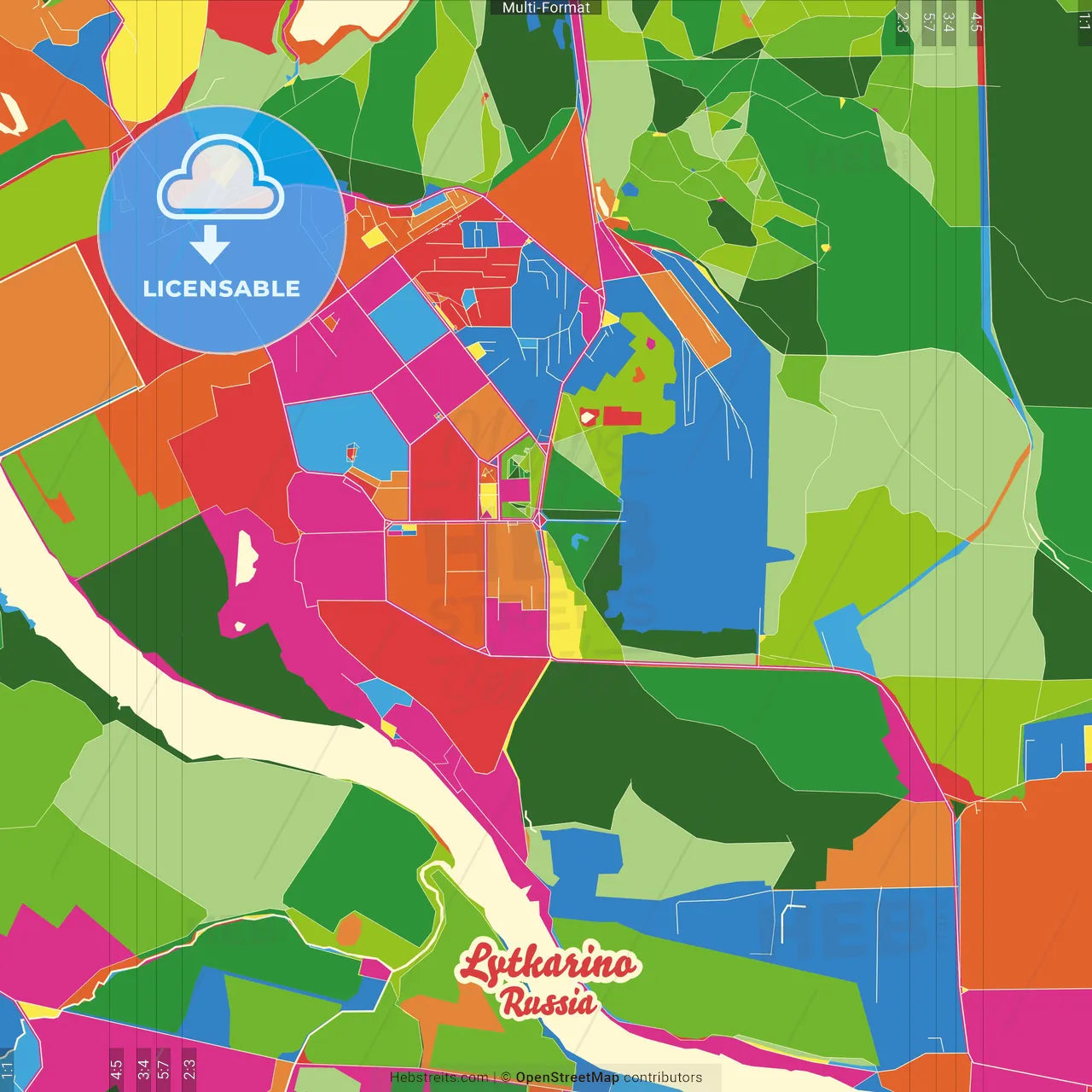 Lytkarino, Moscow Oblast, Russia Crazy Colorful Street Map Poster Template
