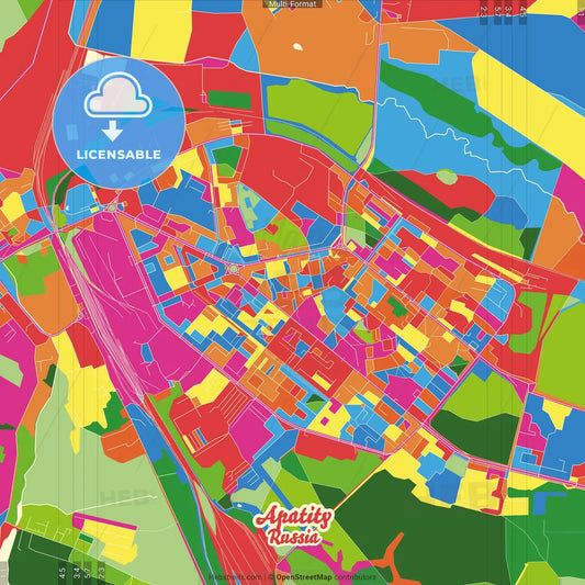 Apatity, Murmansk Oblast, Russia Crazy Colorful Street Map Poster Template