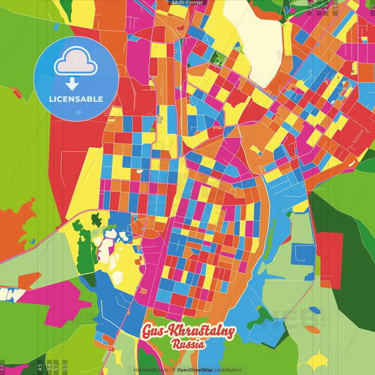 Gus-Khrustalny, Vladimir Oblast, Russia Crazy Colorful Street Map Poster Template
