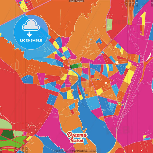 Vyazma, Smolensk Oblast, Russia Crazy Colorful Street Map Poster Template