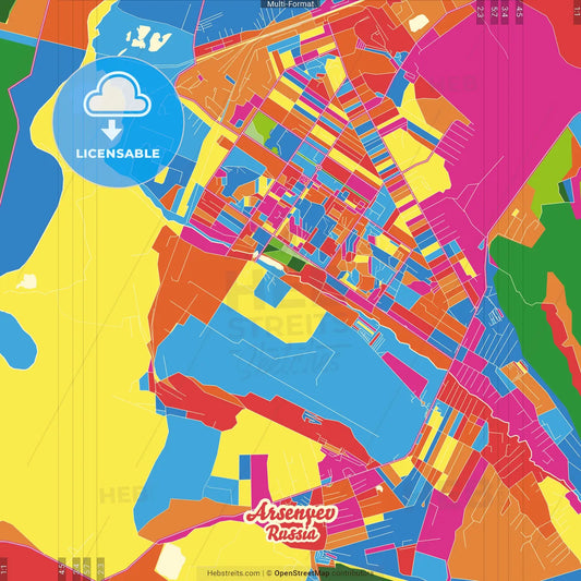 Arsenyev, Primorsky Krai, Russia Crazy Colorful Street Map Poster Template