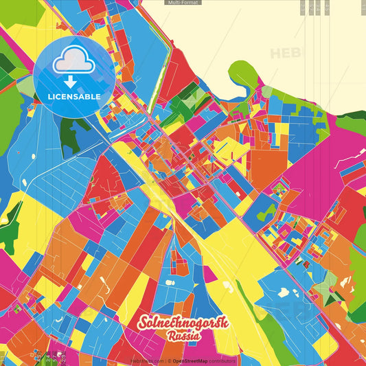 Solnechnogorsk, Moscow Oblast, Russia Crazy Colorful Street Map Poster Template