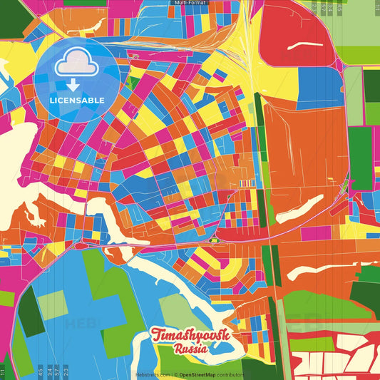 Timashyovsk, Krasnodar Krai, Russia Crazy Colorful Street Map Poster Template