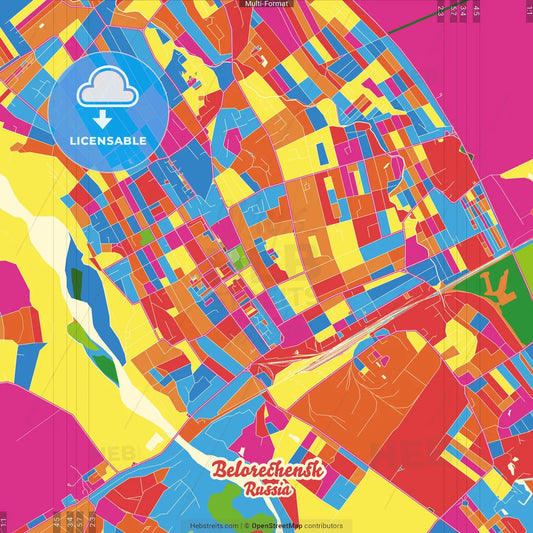 Belorechensk, Krasnodar Krai, Russia Crazy Colorful Street Map Poster Template
