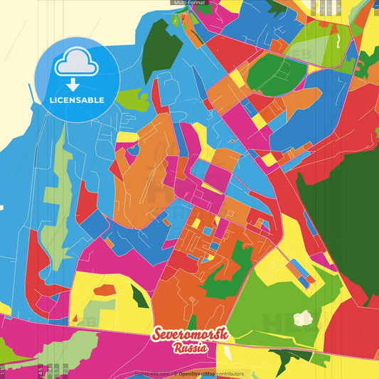 Severomorsk, Murmansk Oblast, Russia Crazy Colorful Street Map Poster Template