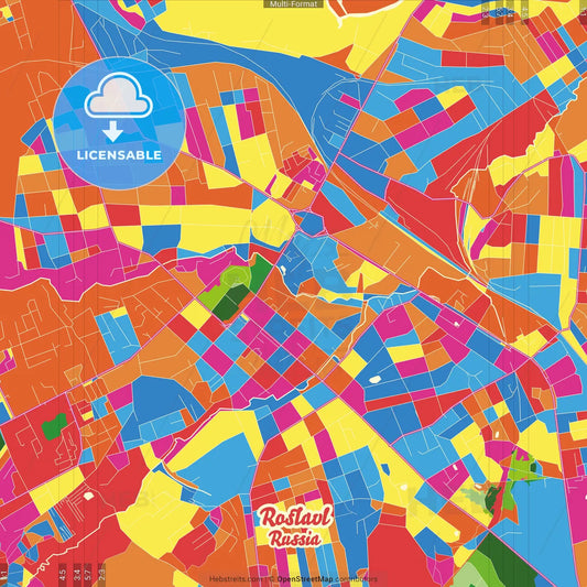 Roslavl, Smolensk Oblast, Russia Crazy Colorful Street Map Poster Template