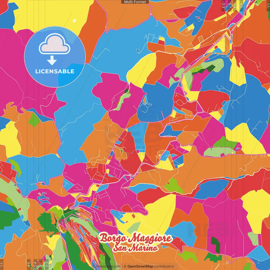 Borgo Maggiore, San Marino Crazy Colorful Street Map Poster Template