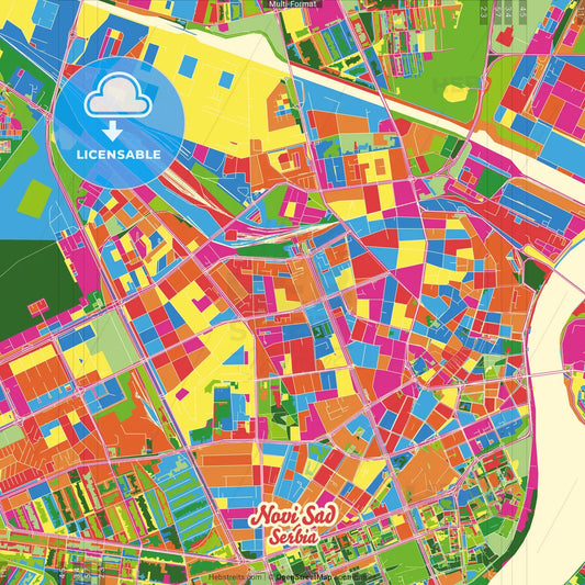 Novi Sad, South Bačka, Serbia Crazy Colorful Street Map Poster Template