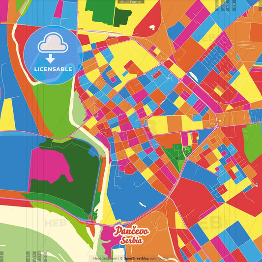 Pančevo, South Banat, Serbia Crazy Colorful Street Map Poster Template