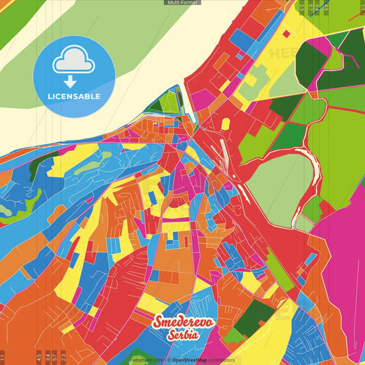 Smederevo, Podunavlje, Serbia Crazy Colorful Street Map Poster Template