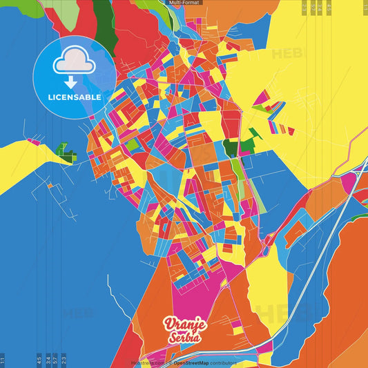 Vranje, Pčinja, Serbia Crazy Colorful Street Map Poster Template