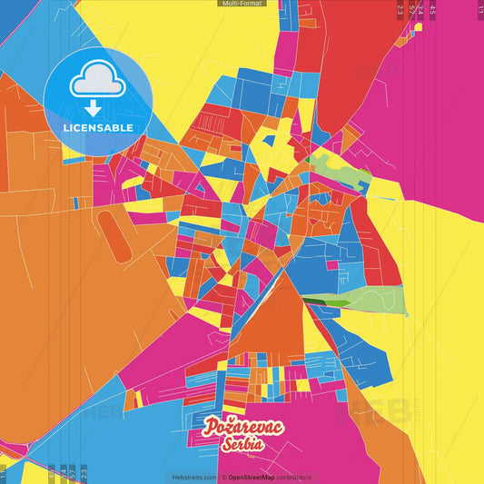 Požarevac, Braničevo, Serbia Crazy Colorful Street Map Poster Template