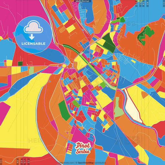 Pirot, Pirot, Serbia Crazy Colorful Street Map Poster Template