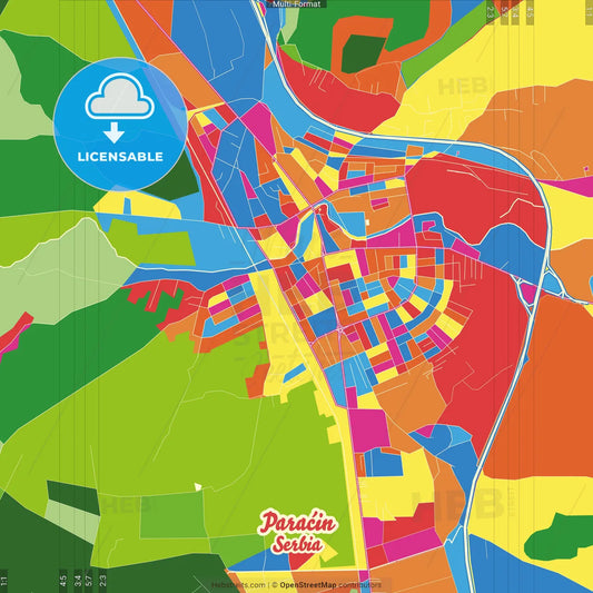Paraćin, Pomoravlje, Serbia Crazy Colorful Street Map Poster Template