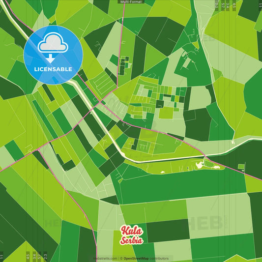 Kula, West Bačka, Serbia Crazy Colorful Street Map Poster Template