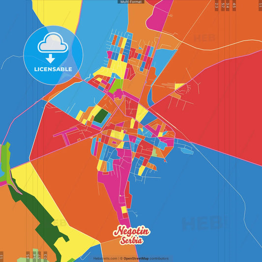 Negotin, Bor, Serbia Crazy Colorful Street Map Poster Template