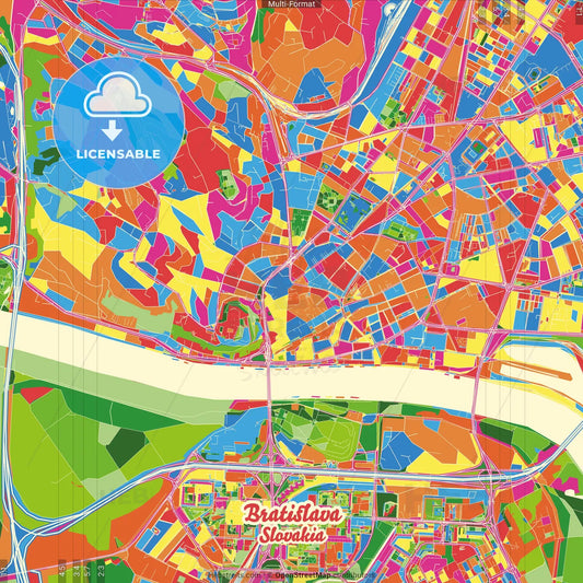 Bratislava, Bratislava Region, Slovakia Crazy Colorful Street Map Poster Template