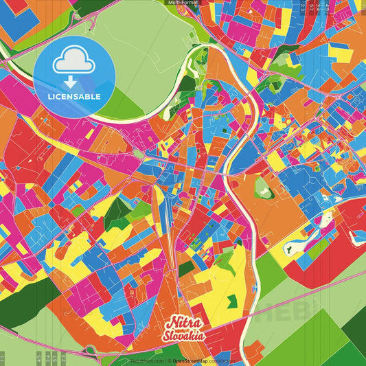 Nitra, Nitra Region, Slovakia Crazy Colorful Street Map Poster Template