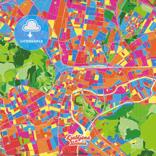 Ljubljana, Slovenia Crazy Colorful Street Map Poster Template
