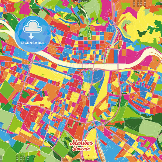 Maribor, Slovenia Crazy Colorful Street Map Poster Template