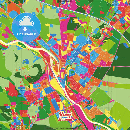 Kranj, Slovenia Crazy Colorful Street Map Poster Template