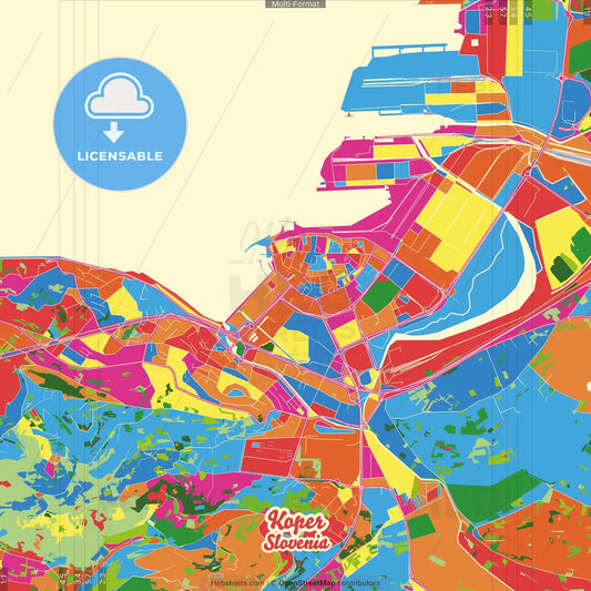 Koper, Slovenia Crazy Colorful Street Map Poster Template