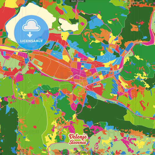 Velenje, Slovenia Crazy Colorful Street Map Poster Template