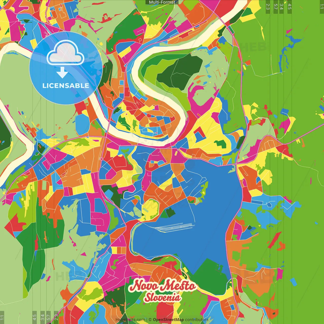 Novo Mesto, Slovenia Crazy Colorful Street Map Poster Template