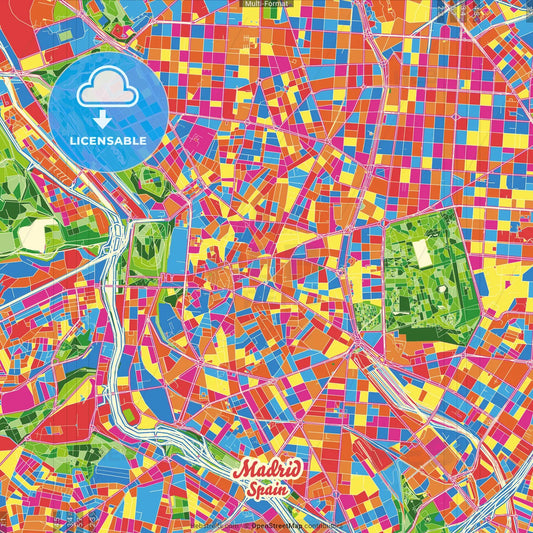 Madrid, Spain Crazy Colorful Street Map Poster Template