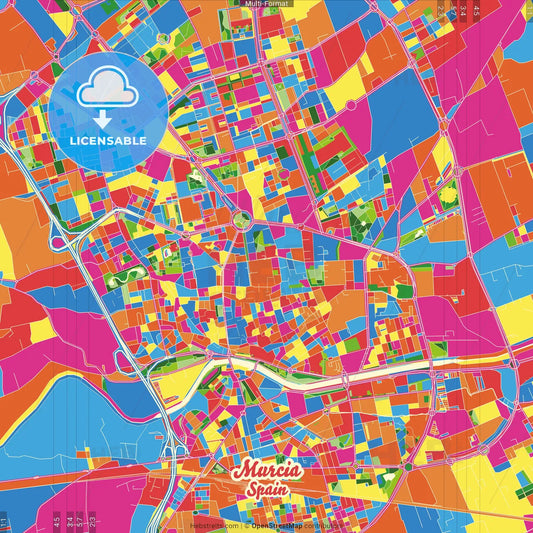 Murcia, Spain Crazy Colorful Street Map Poster Template