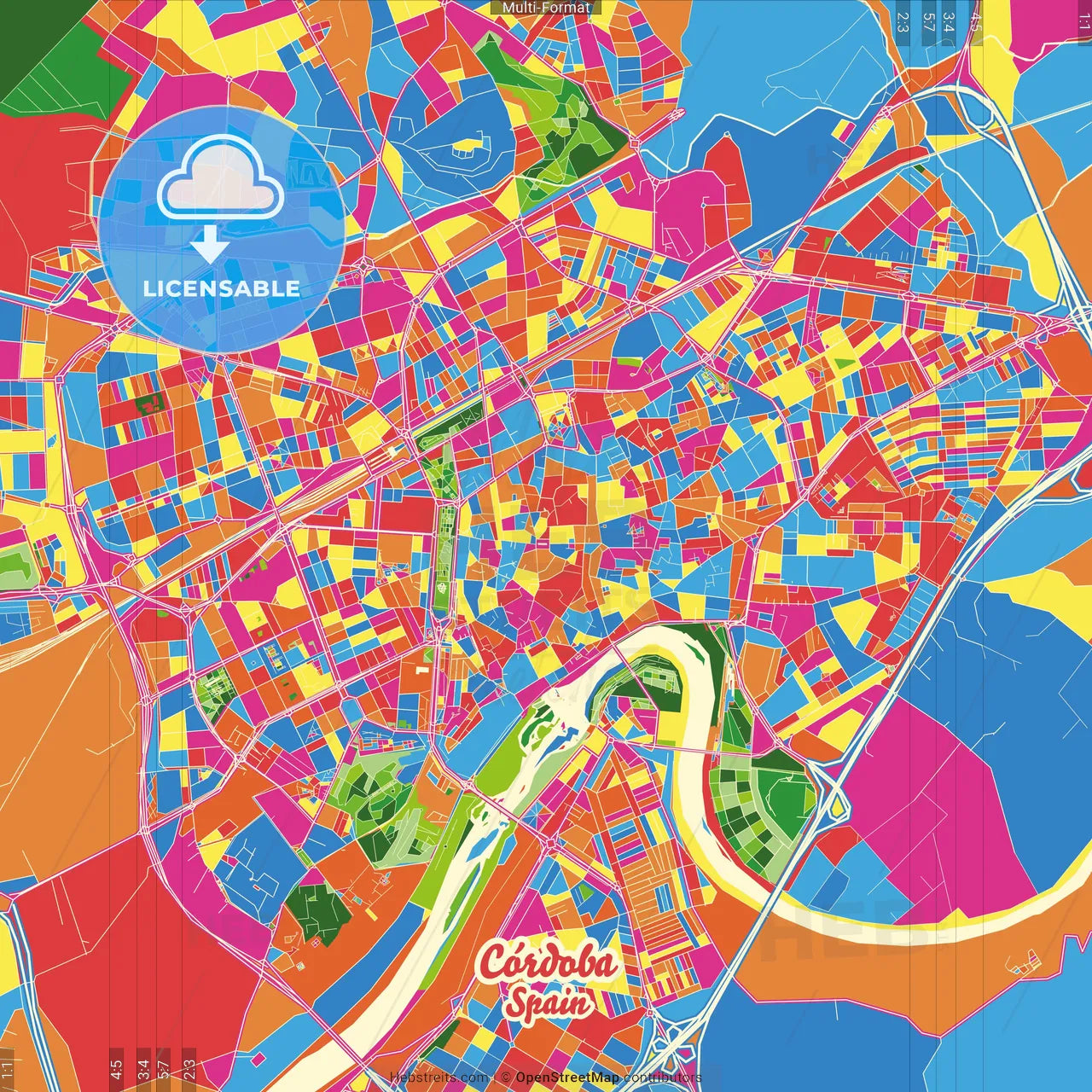 Córdoba, Spain Crazy Colorful Street Map Poster Template