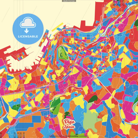 Vigo, Pontevedra, Spain Crazy Colorful Street Map Poster Template