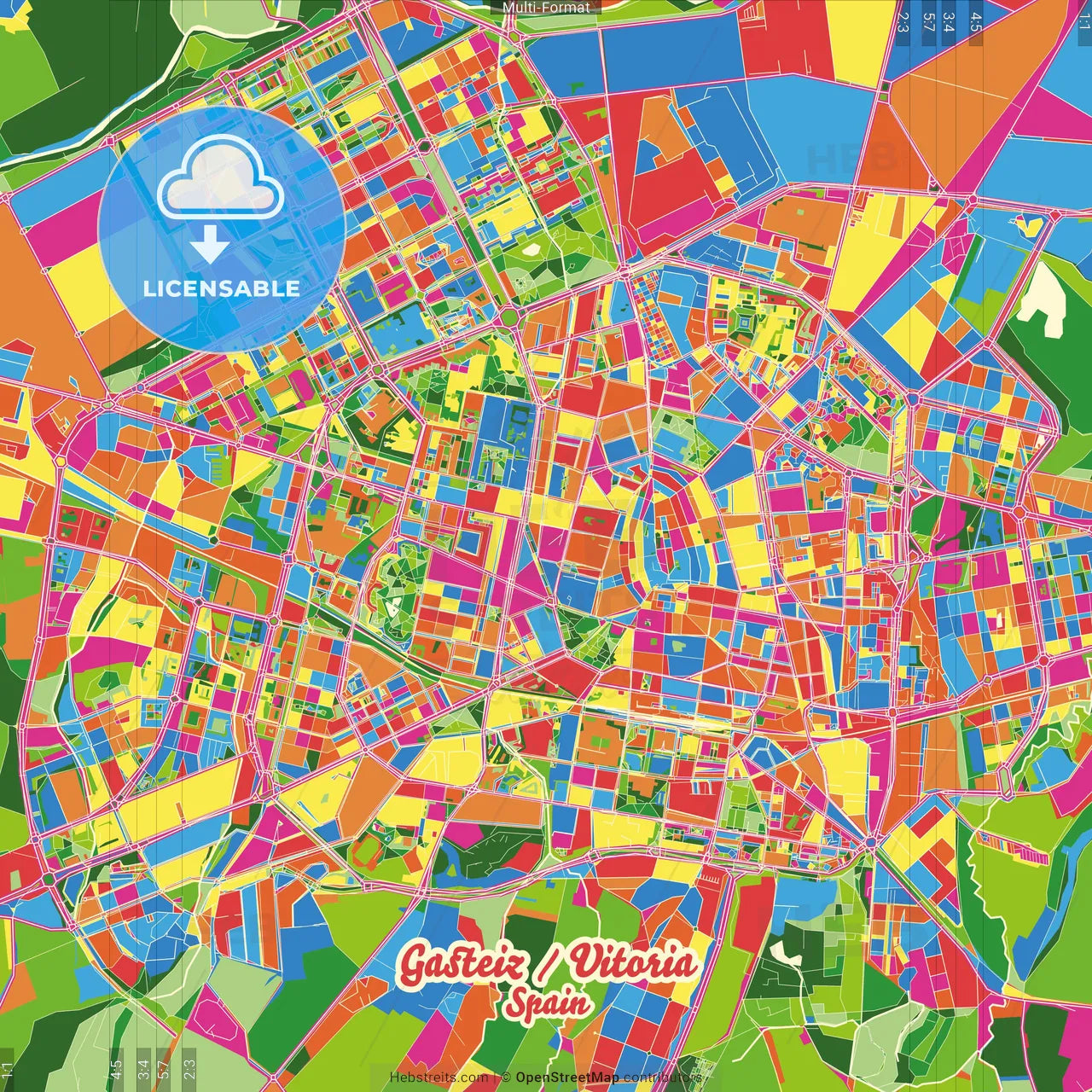 Gasteiz / Vitoria, Álava, Spain Crazy Colorful Street Map Poster Template