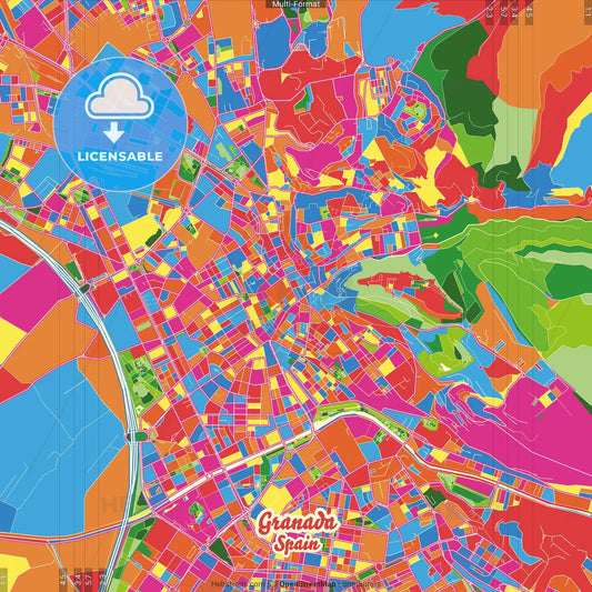 Granada, Spain Crazy Colorful Street Map Poster Template